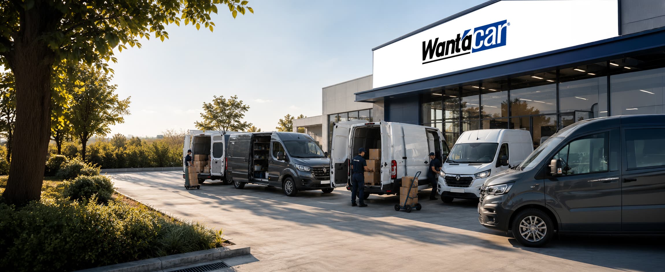 Επαγγελματικά van έξω από εγκαταστάσεις Wantacar